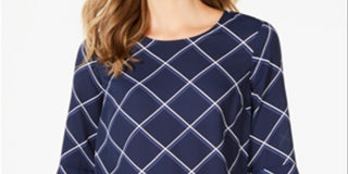 Charter Club Women's Printed 3/4 Sleeve Top Blue Size Small