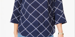 Charter Club Women's Printed 3/4 Sleeve Top Blue Size Small