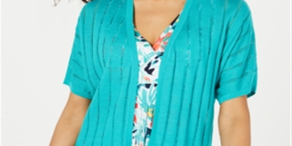 Charter Club Women's Pointelle Pattern Open Front Cardigan Blue Size Large