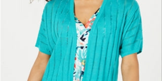 Charter Club Women's Pointelle Pattern Open Front Cardigan Blue Size Large