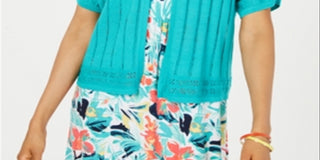 Charter Club Women's Pointelle Pattern Open Front Cardigan Blue Size Large