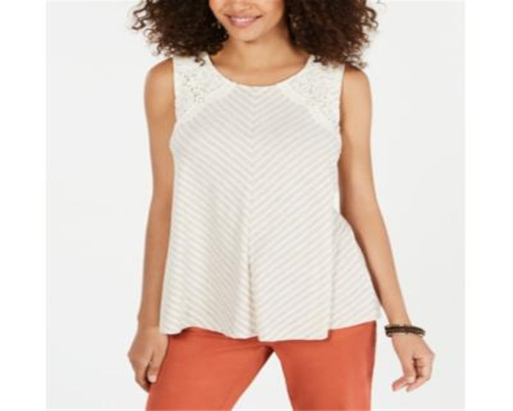 Style & Co Women's Striped Lace Sleeveless Top Brown Size XX-Large