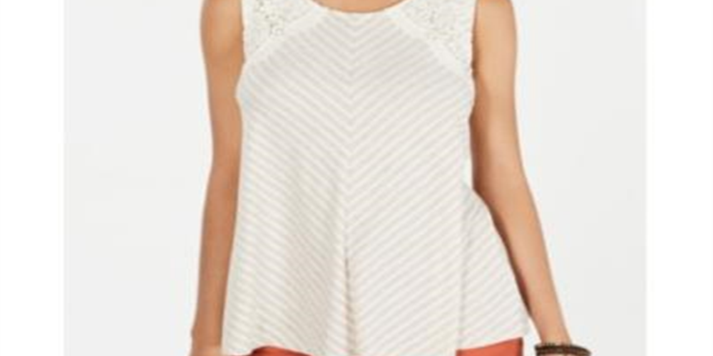 Style & Co Women's Striped Lace Sleeveless Top Brown Size XX-Large