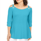 JM Collection Women's Grommet Cold Shoulder Tunic Blue Size Small
