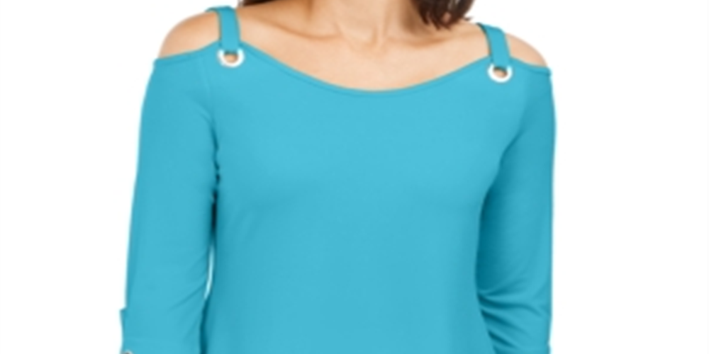 JM Collection Women's Grommet Cold Shoulder Tunic Blue Size Small