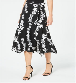 Alfani Women's Floral Print MIDI Skirt Black Size 10 Petite