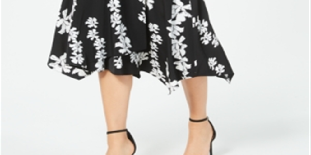 Alfani Women's Floral Print MIDI Skirt Black Size 10 Petite