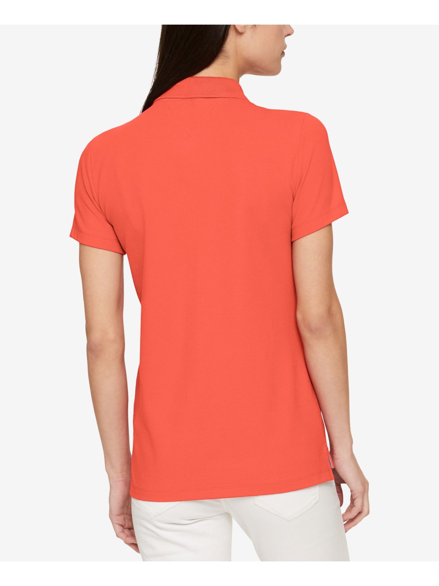 Tommy Hilfiger Women's Button Short Sleeve Collared Top Red Size Medium