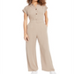Monteau Women's Button Front Linen Blend Wide Leg Jumpsuit Brown Size Petite Large