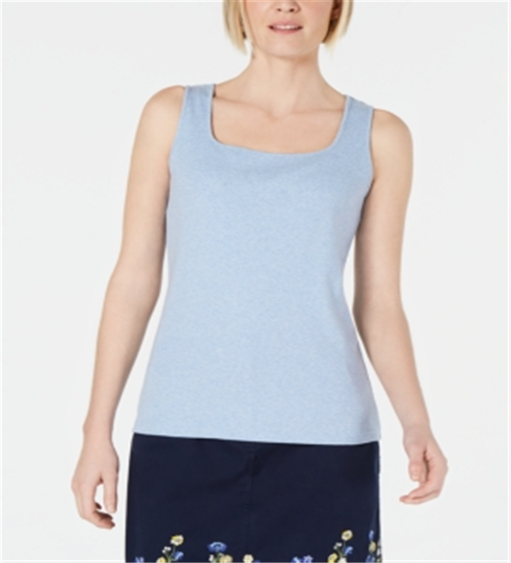 Karen Scott Women's Square Neck Cotton Tank Top Blue Size Small