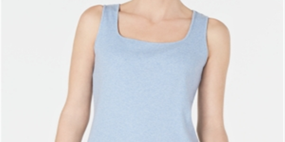 Karen Scott Women's Square Neck Cotton Tank Top Blue Size Small