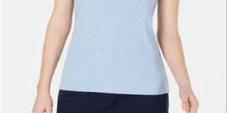 Karen Scott Women's Square Neck Cotton Tank Top Blue Size Small