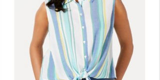 Charter Club Women's Tie Button Down Sleeveless Collared Top White Size X-Large