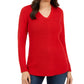Charter Club Women's Ribbed Solid Long Sleeve V Neck T-Shirt Sweater Red Size Petite Small