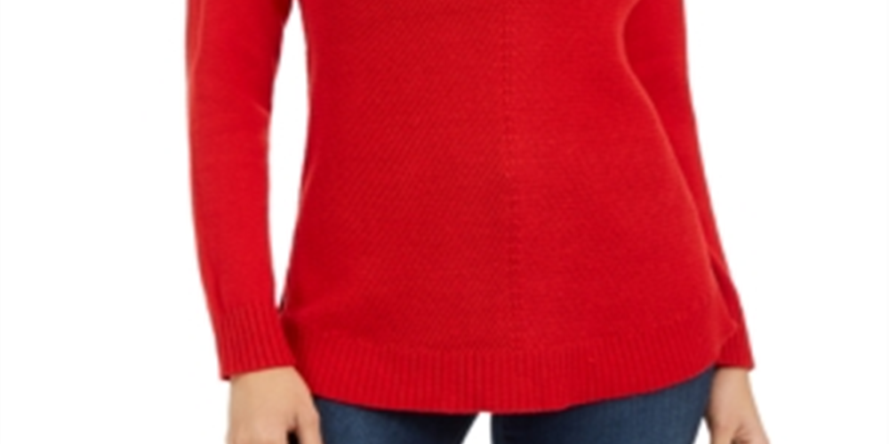 Charter Club Women's Ribbed Solid Long Sleeve V Neck T-Shirt Sweater Red Size Petite Small