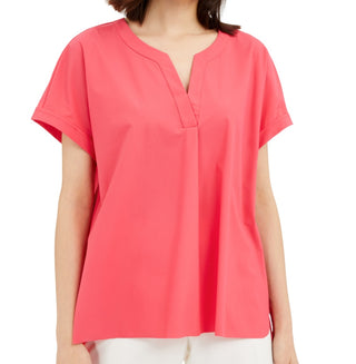 Alfani Women's Peony Split Neck Jersey Blouse Pink Size Petite Large