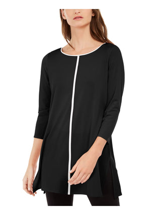 Alfani Women's 3/4 Sleeve Scoop Neck Tunic Top Black Size Petite Small