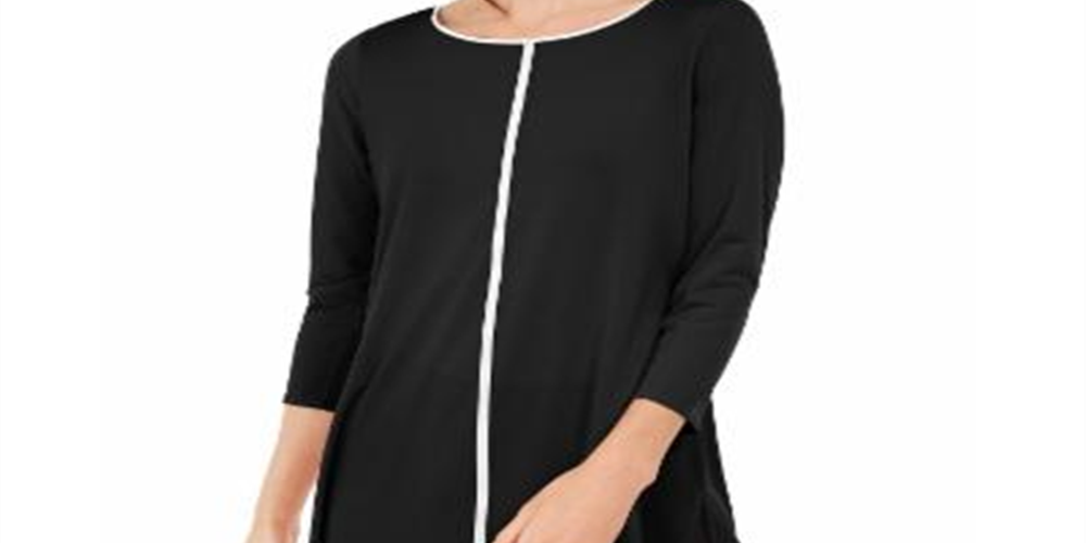 Alfani Women's 3/4 Sleeve Scoop Neck Tunic Top Black Size Petite Small