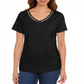 Karen Scott Women's Cotton Open Trim V Neck T-Shirt Black  Size XS