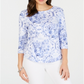Charter Club Women's Printed Boat Neck Top White Size Small