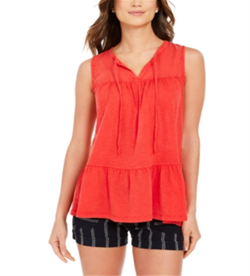 Style & Co Women's Cotton Sleeveless Peasant Top Red Size Medium