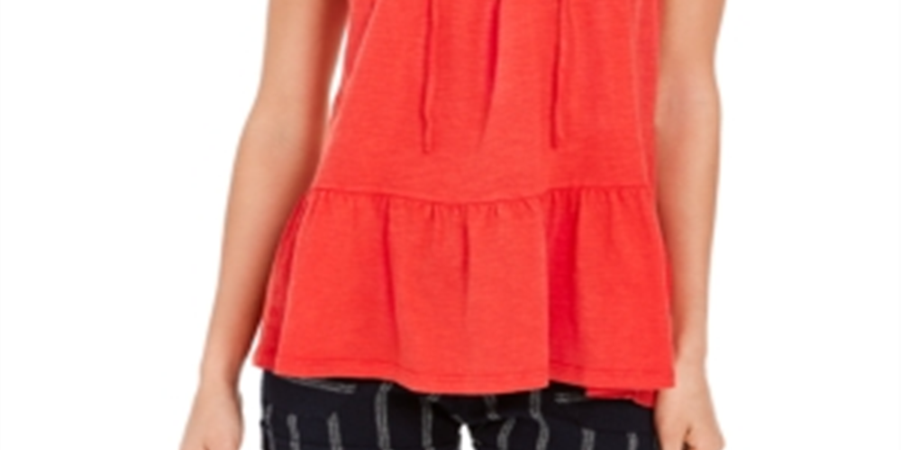 Style & Co Women's Cotton Sleeveless Peasant Top Red Size Medium