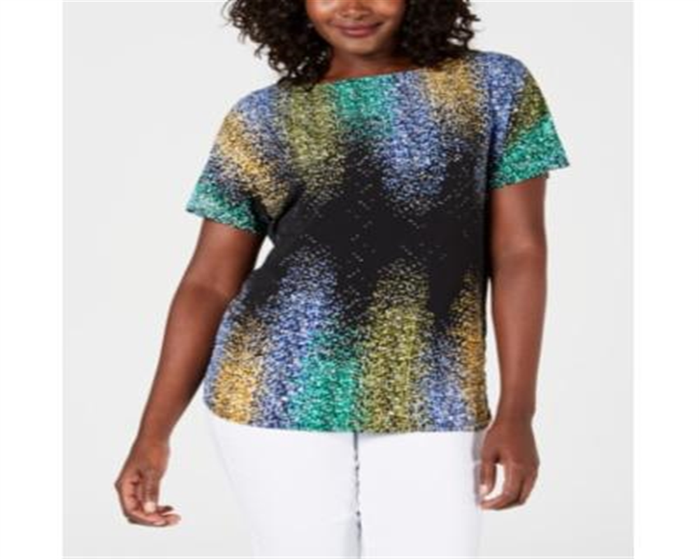 JM Collection Women's Embellished Dolman Sleeve Top Black Size Petite Large