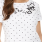 Karen Scott Women's Printed Embroidered Boat Neck Cotton Top White Size Large