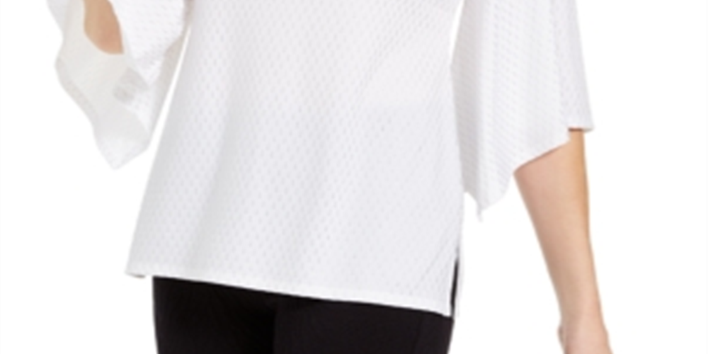 JM Collection Women's Embellished Flared Sleeve Top White Size X-Small