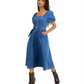 INC International Concepts Women's Smocked Denim MIDI Dress Blue Size 16