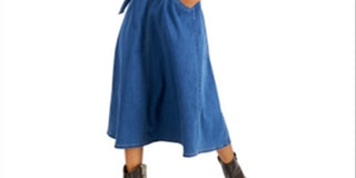 INC International Concepts Women's Smocked Denim MIDI Dress Blue Size 16