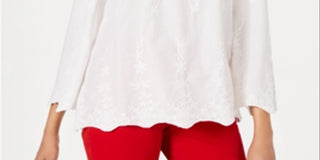 Charter Club Women's Convertible Embroidered Cotton Top White Size X-Large