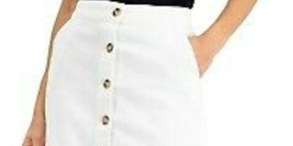 Maison Jules Women's Button Front Denim Skirt White Size 6