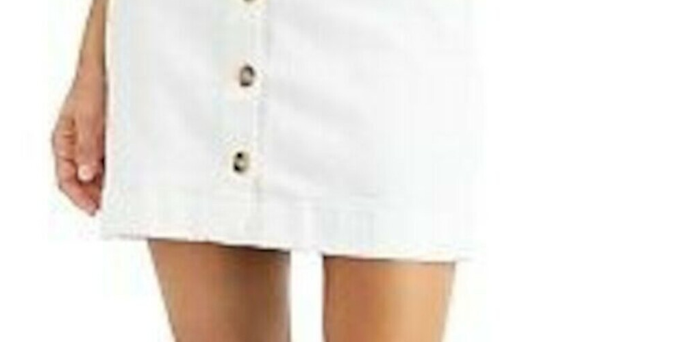 Maison Jules Women's Button Front Denim Skirt White Size 6