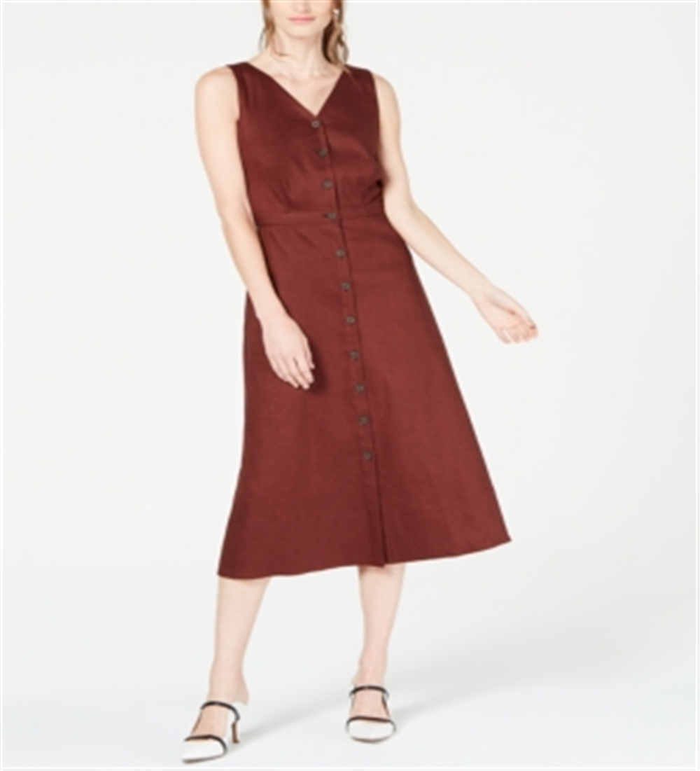 Alfani Women's V Neck Sleeveless Button Down Dress Brown Size 8
