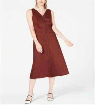 Alfani Women's V Neck Sleeveless Button Down Dress Brown Size 8