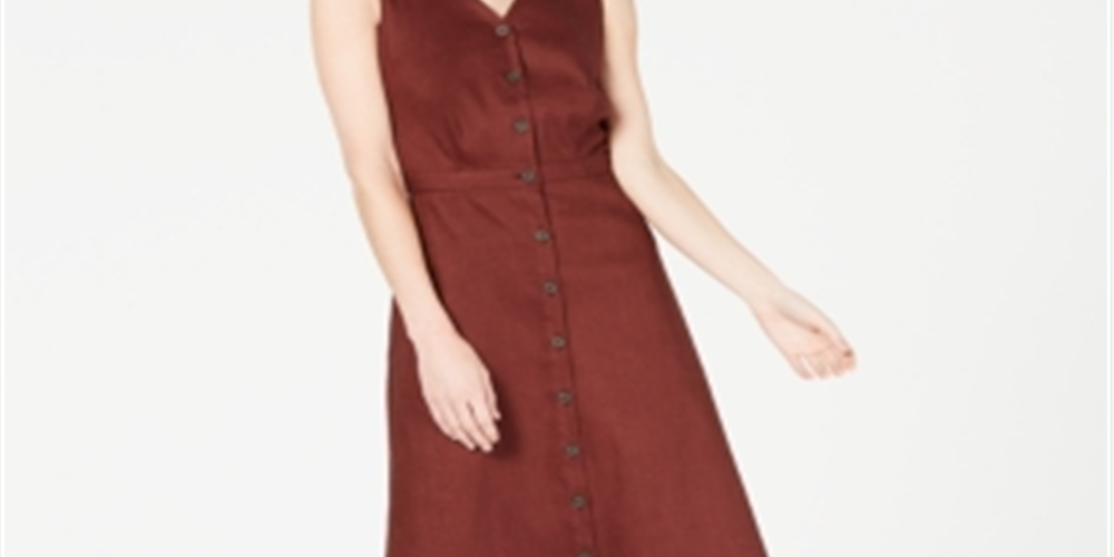 Alfani Women's V Neck Sleeveless Button Down Dress Brown Size 8