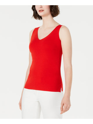 Anne Klein Women's Real Slit Double V Neck Pullover Top Red Size X-Large
