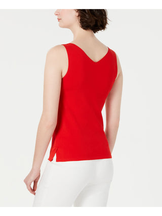 Anne Klein Women's Real Slit Double V Neck Pullover Top Red Size X-Large