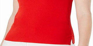 Anne Klein Women's Real Slit Double V Neck Pullover Top Red Size X-Large