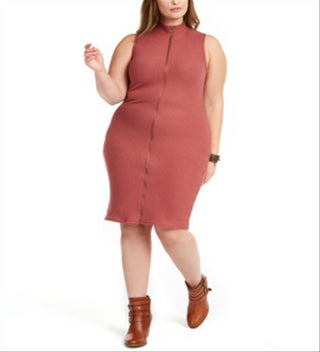 Planet Gold Women's Trendy Plus Sleeveless Zip Front Sweater Dress Brown Size 3X