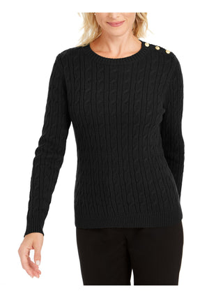 Charter Club Women's Textured Embellished Patterned Long Sleeve Jewel Neck Sweater Black Size X-Small