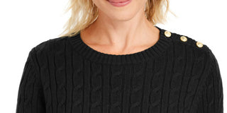 Charter Club Women's Textured Embellished Patterned Long Sleeve Jewel Neck Sweater Black Size X-Small