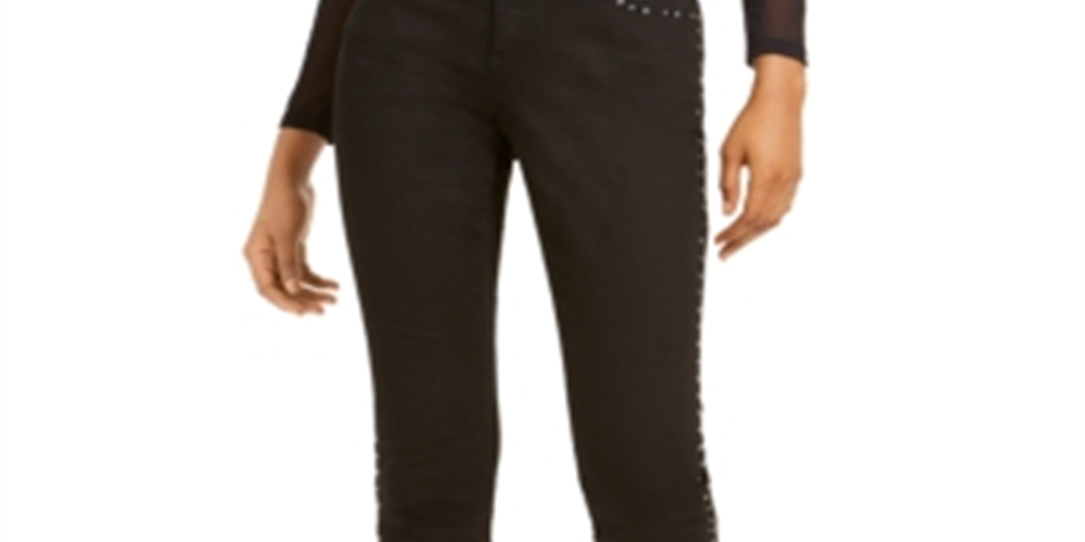 INC International Concepts Women's Studded Skinny Jeans Black Size 14