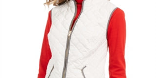 Charter Club Women's Zip Front Quilted Cotton Vest Vanilla Size Petite S
