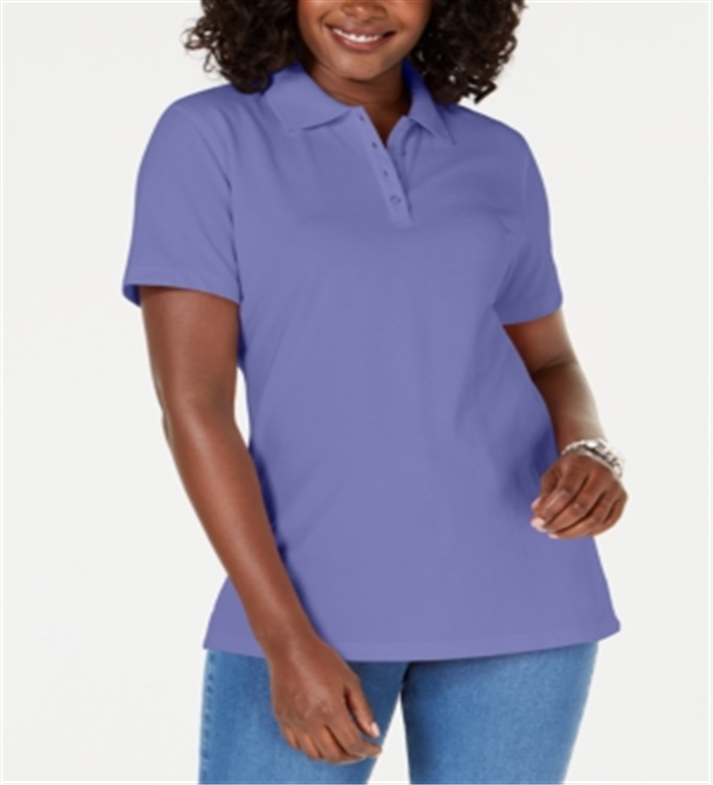 Karen Scott Women's Cotton Pique Polo Top Purple Size Medium