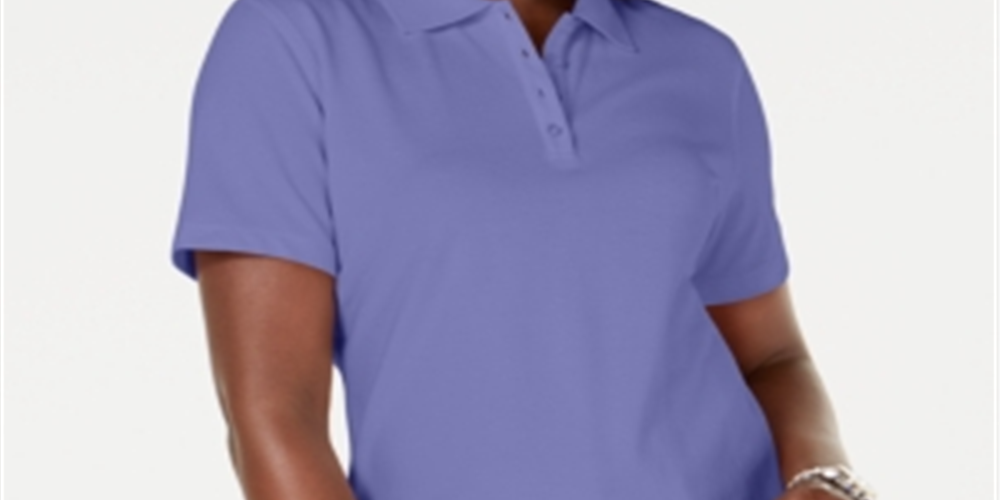 Karen Scott Women's Cotton Pique Polo Top Purple Size Medium