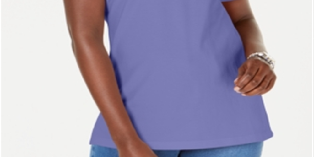 Karen Scott Women's Cotton Pique Polo Top Purple Size Medium