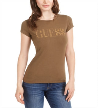 Guess Women's Cotton Beaded Logo T-Shirt Green Size X-Small