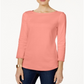 Charter Club Women's Pima Cotton Boat Neck Button Shoulder Top Orange Size Large